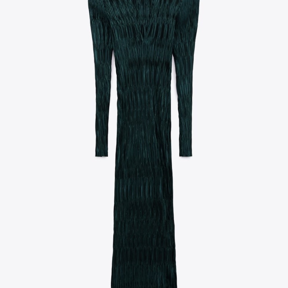 PLEATED MIDI DRESS GREEN - Picture 5 of 8